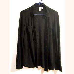 Black Route 66 Button Front Blouse Shirt V-Neck, Size M, Long Sleeve